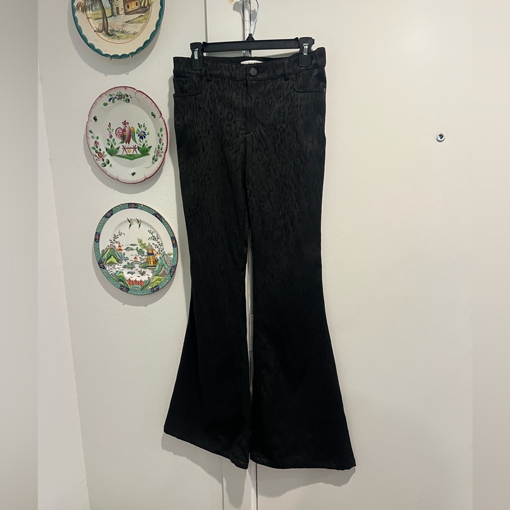 Alice & Olivia Leopard Print Black Boot Cut Jeans Pants